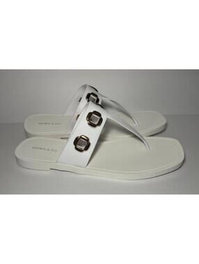 Crown & Ivy Margo White Thong Sandals Gold Accents